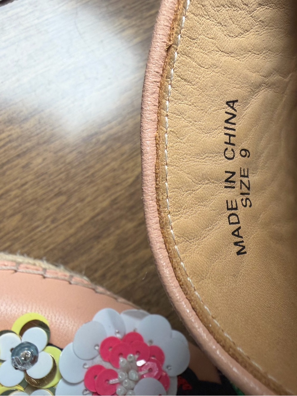 Bill Blass Floral Embellished Leather Espadrille Loafers Pink Shoes Size 9 - Picture 10 of 12